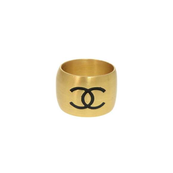 CHANEL Authentic Black Logo Ring